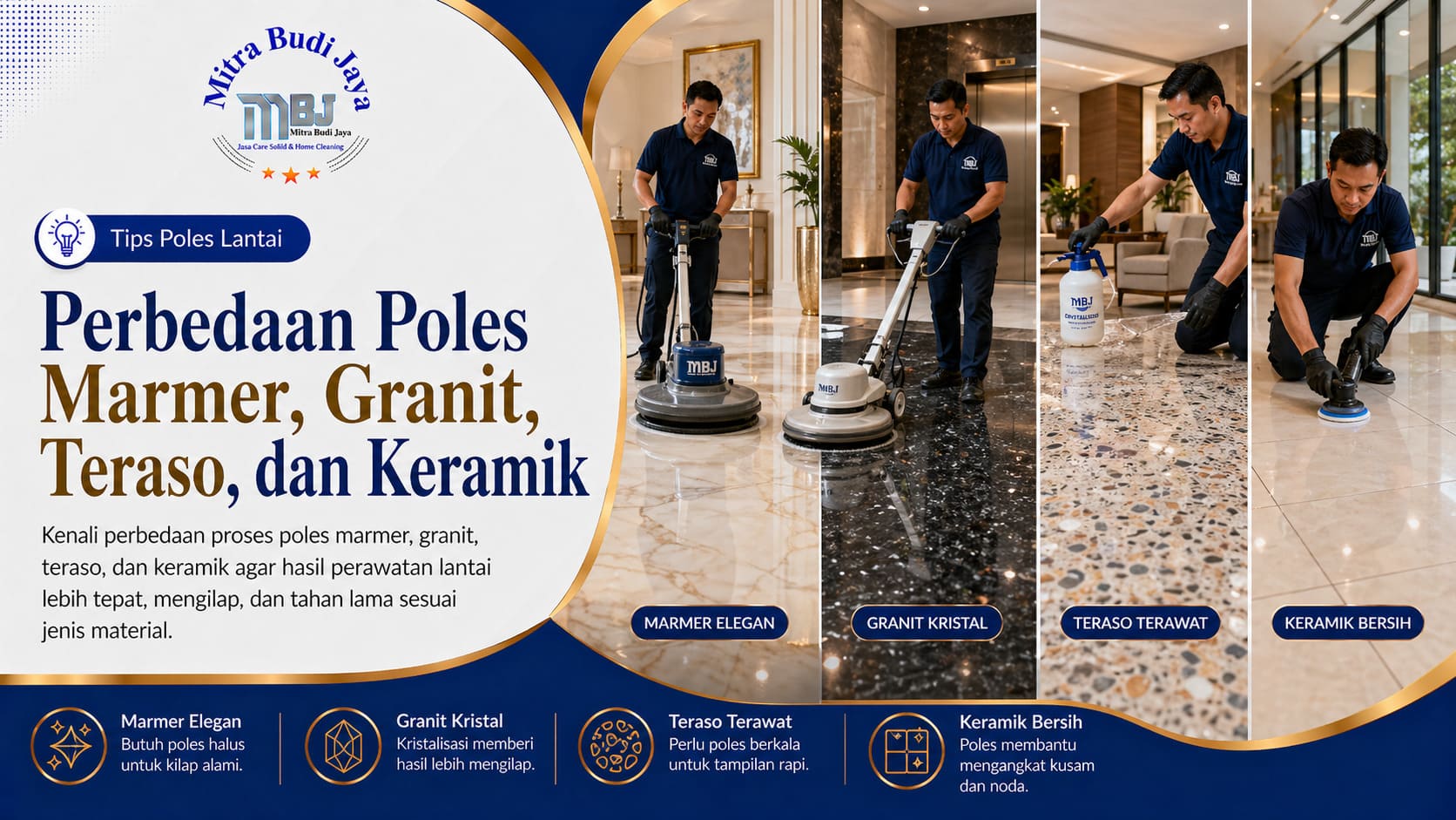Perbedaan Poles Marmer, Granit, Teraso, dan Keramik